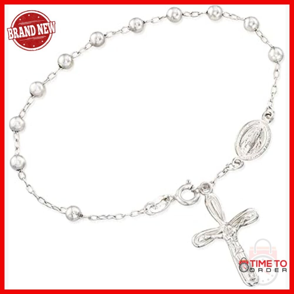 Sterling Silver Rosary-Style Bracelet, 7.5 Inches, Spring Ring Clasp